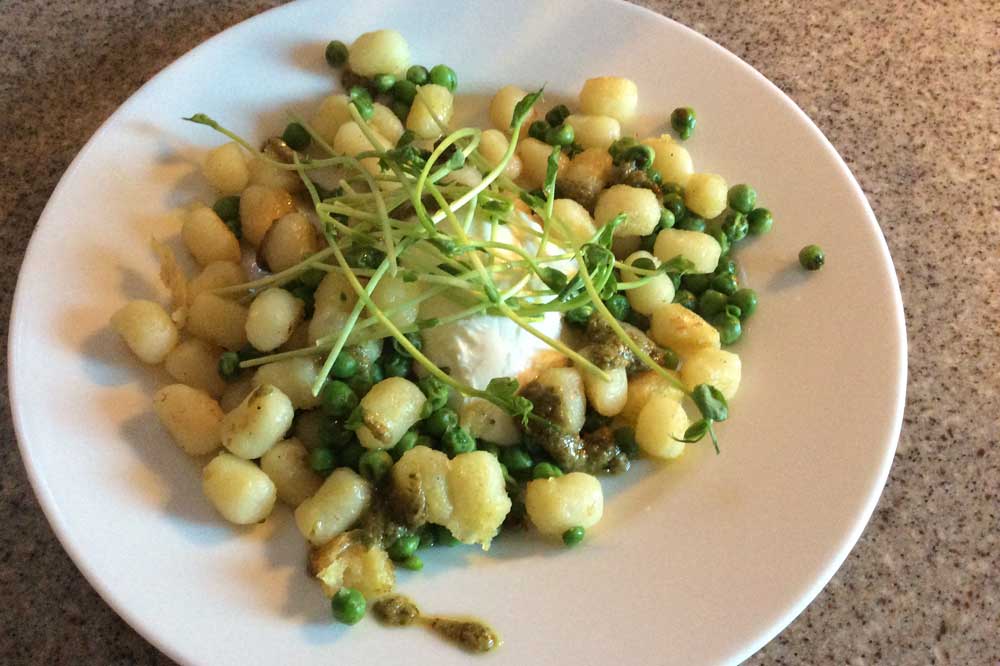 feels like spring gnocchi with peas basil and buffalo mozzarella