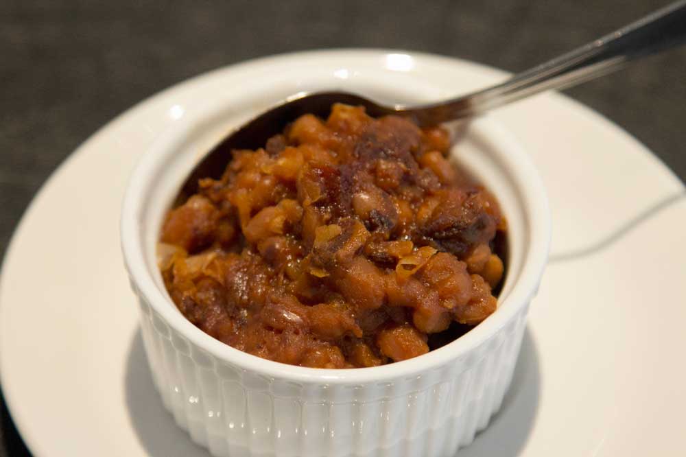 maple baked beans plated